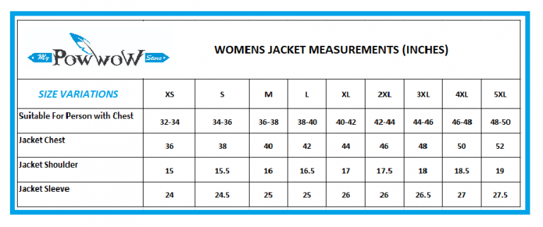 00POW WOMEN SIZE CHART Leather Wedding Dress Powwow Regalia WLC149