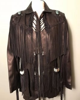 Western Metallic Brown Leather Beaded Jacket FJ10151