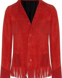 Western Native American Woman’s Red Buckskin Suede Leather Fringes Jacket WJ106