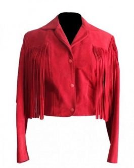 Western Native American Woman’s Red Buckskin Suede Leather Fringes Jacket WJ107