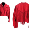 Western Native American Woman's Red Buckskin Suede Leather Fringes Jacket WJ107
