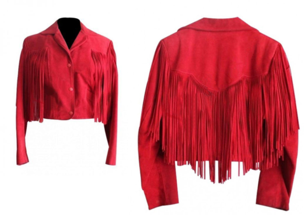 Western Native American Woman's Red Buckskin Suede Leather Fringes Jacket WJ107