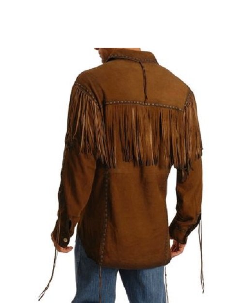 Mens Western Cognac Brown Buckskin Suede Leather Mountain Man Fringe S –  Leather Outfitters Art