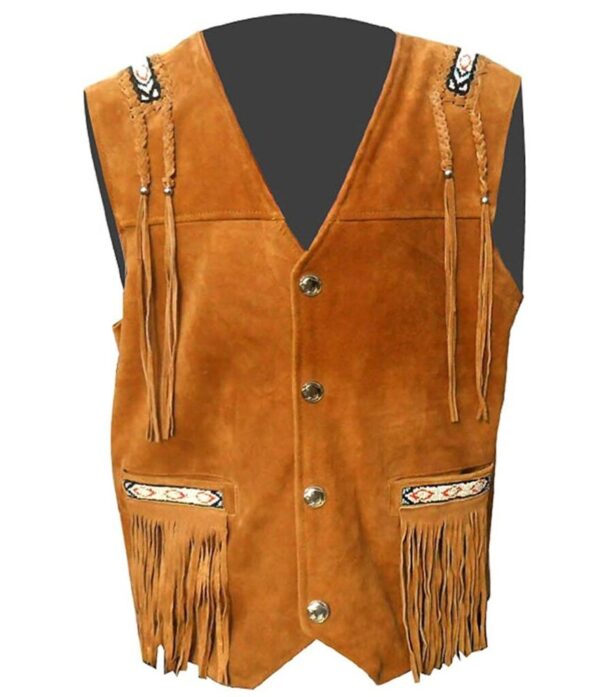 Western Leather Fringe Vest for Men
