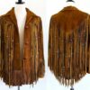Western Native Woman's Brown Buckskin Suede Leather Fringes Long Coat / Jacket WJ1132
