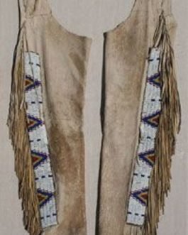 1800’s Old Style Native American Beige Leather Chaps Leggings Beaded Powwow Regalia NCP1015