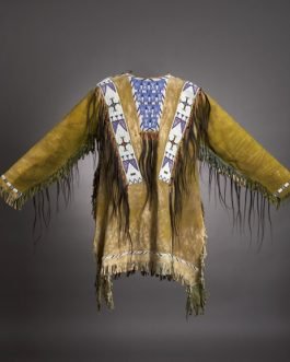 1800’s Old Native American Tan Buckskin Leather Powwow Regalia SIOUX Beaded War Shirt SX1162