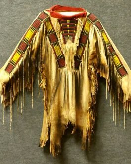 1800’s Old Native American Tan Buckskin Leather Powwow Regalia SIOUX Beaded War Shirt SX1163
