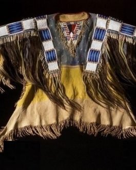 1800’s Old Native American Tan Buckskin Leather Powwow Regalia SIOUX Beaded War Shirt NA171