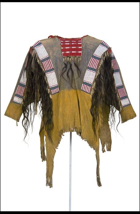 1800's Old Native American Beige Buckskin Leather Powwow Regalia SIOUX  Beaded War Shirt NA49 - MyPowwowStore