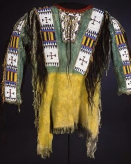 1800’s Old Native American Tan Buckskin Leather Powwow Regalia SIOUX Beaded War Shirt NA197