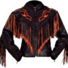 Western Woman's Black Buckskin Leather Fringes Cow Girl Jacket WJ101