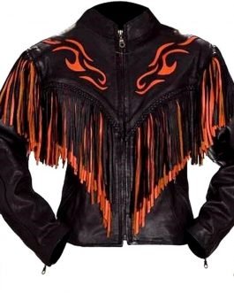 Western Woman’s Black Buckskin Leather Fringes Cow Girl Jacket WJ101