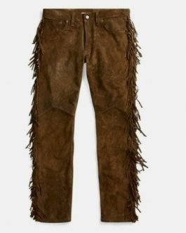 Western Jean Style Brown Suede Leather Fringes CowBoy Pant JP02