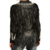 Western Woman's Black Buckskin Leather Fringes Cow Girl Jacket WJ1020