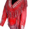 Western Woman's Red Buckskin Leather Fringes Cow Girl Jacket WJ1021