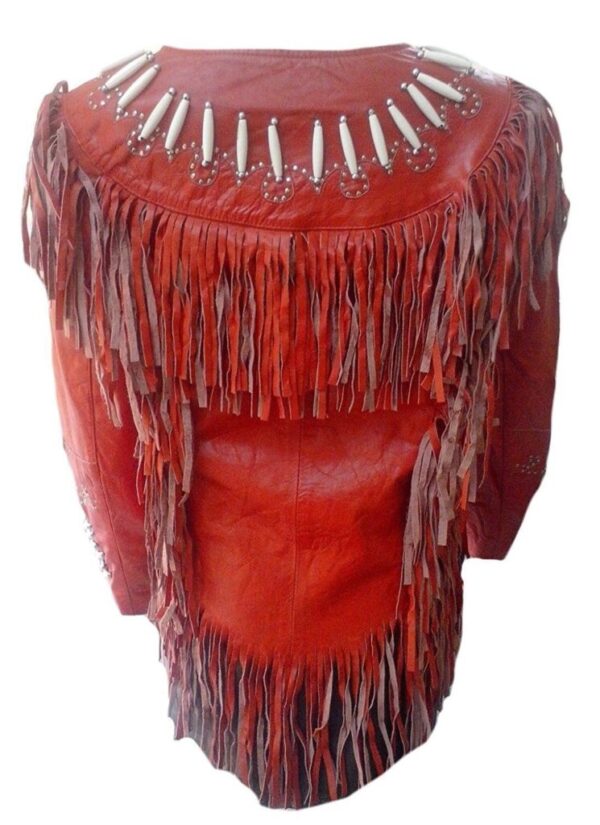 Western Woman's Red Buckskin Leather Fringes Cow Girl Jacket WJ1021