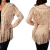 Western Woman's Beige Buckskin Suede Leather Fringes Cow Girl Jacket WJ1022