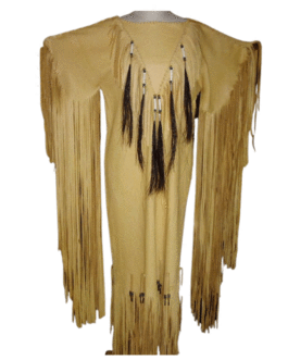 Woman’s Native American Tan Buckskin Leather Fringes Wedding Dress Powwow Regalia WDT22