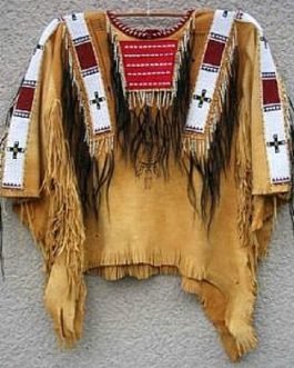 1800’s Old Native American Tan Buckskin Leather Powwow Regalia SIOUX Beaded War Shirt NA226