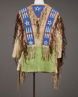 1800’s Old Native American Beige Buckskin Leather Powwow Regalia SIOUX Beaded War Shirt NA227