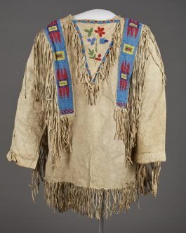 1800’s Old Native American Beige Buckskin Leather Powwow Regalia SIOUX Beaded War Shirt NA235