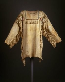 1800’s Old Native American Beige Buckskin Leather Powwow Regalia SIOUX Beaded War Shirt NA236