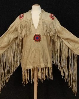 1800’s Old Native American Beige Buckskin Leather Powwow Regalia SIOUX Beaded War Shirt NA237