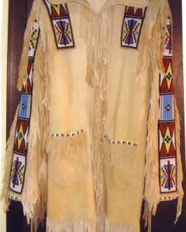 1800’s Old Native American Beige Buckskin Leather Powwow Regalia SIOUX Beaded War Shirt NA238
