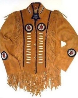 Western Buckskin Suede Leather Native American Beaded Fringe Jacket FJS23