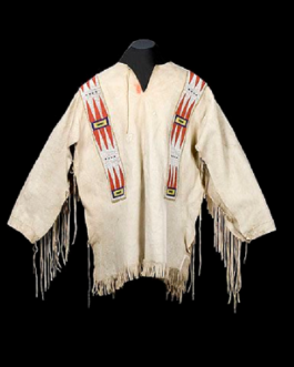 1800’s Old Native American Beige Buckskin Leather Powwow Regalia SIOUX Beaded War Shirt NA243