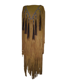 Woman’s Native American Tan Buckskin Leather Fringes Wedding Dress Powwow Regalia WD25