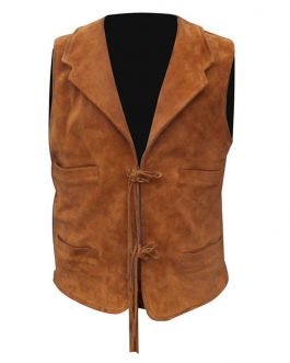 Western Brown Buckskin Suede Leather Native American Vest VJ1025