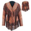 Western Woman's Brown Buckskin Leather Fringes Cow Girl Jacket WJ1025