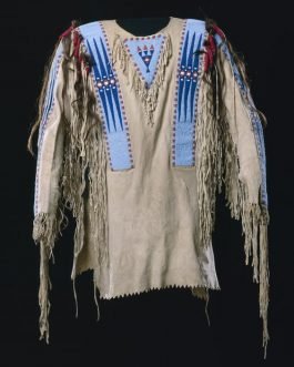 1800’s Old Native American Beige Buckskin Leather Powwow Regalia SIOUX Beaded War Shirt NA265