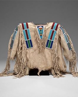 1800’s Old Native American Beige Buckskin Leather Powwow Regalia SIOUX Beaded War Shirt NA267