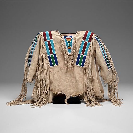 1800's Old Native American Beige Buckskin Leather Powwow Regalia SIOUX  Beaded War Shirt NA230