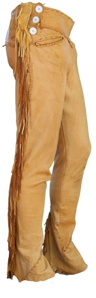 Men's Native American Tan Cowboy Buckskin Ragged Hippie Pant Mountain Rennact 