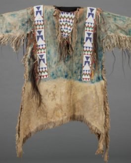 1800’s Old Native American Tan Buckskin Leather Powwow Regalia SIOUX Beaded War Shirt NA273