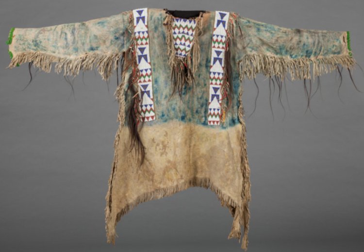 1800's Old Native American Tan Buckskin Leather Powwow Regalia SIOUX Beaded  War Shirt NA193
