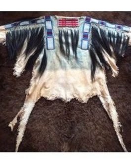 1800’s Old Native American Beige Buckskin Leather Powwow Regalia SIOUX Beaded War Shirt NA276