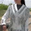 Western Woman's Beige Buckskin Leather Fringes Cow Girl Jacket WJ1027