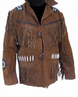 Old Antique Style Native American Mens Tan Suede Leather Fringe