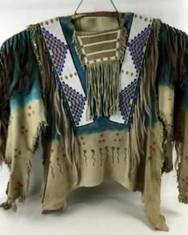 1800’s Old Native American Beige Buckskin Leather Powwow Regalia SIOUX Beaded War Shirt NA296