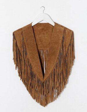 Western Woman's Buckskin Suede Leather Fringes Cow Girl Poncho Cape CGVP30