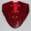 Western Woman's Red Buckskin Suede Leather Fringes Cow Girl Poncho Cape WVP1030