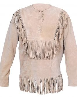 Mens Mountain Man Beige Buckskin Suede Leather Fringes Shirt MM339