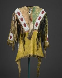 1800’s Old Native American Tan Buckskin Leather Powwow Regalia SIOUX Beaded War Shirt SX1036