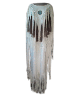 Woman’s Native American White Buckskin Leather Fringes Wedding Dress Powwow Regalia WD03