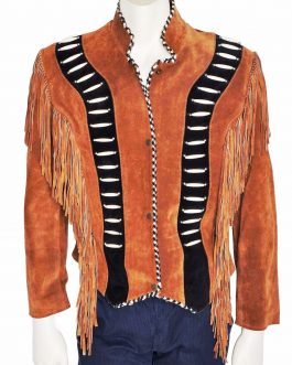 Western Woman’s Brown Buckskin Suede Leather Fringes Cow Girl Jacket WJ1042